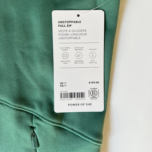 ATHLETA Unstoppable Fleece Full Zip Jacket Size Medium Trillium Green NWT 818765 - Picture 13 of 16